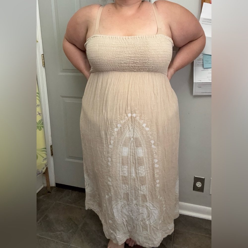 Spongelle Beige Cream Maxi Dress with White Detail